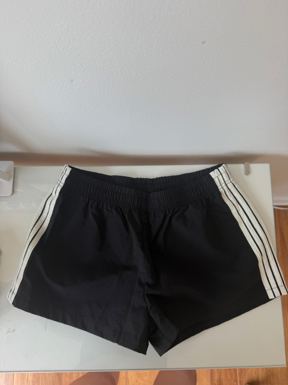Amazon Essentials Black Athletic Shorts with White Stripe Trim